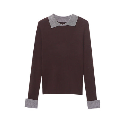 Damen Pullover Gestreift Klassischer Kragen Rippstruktur Norvielle