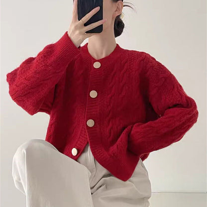 Damen Strickjacke Zopfmuster Große Knöpfe Norvielle