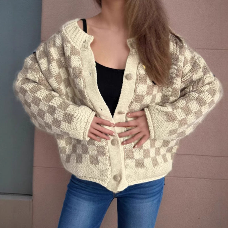 Damen Strickjacke Gemustert Große Knöpfe Locker Norvielle