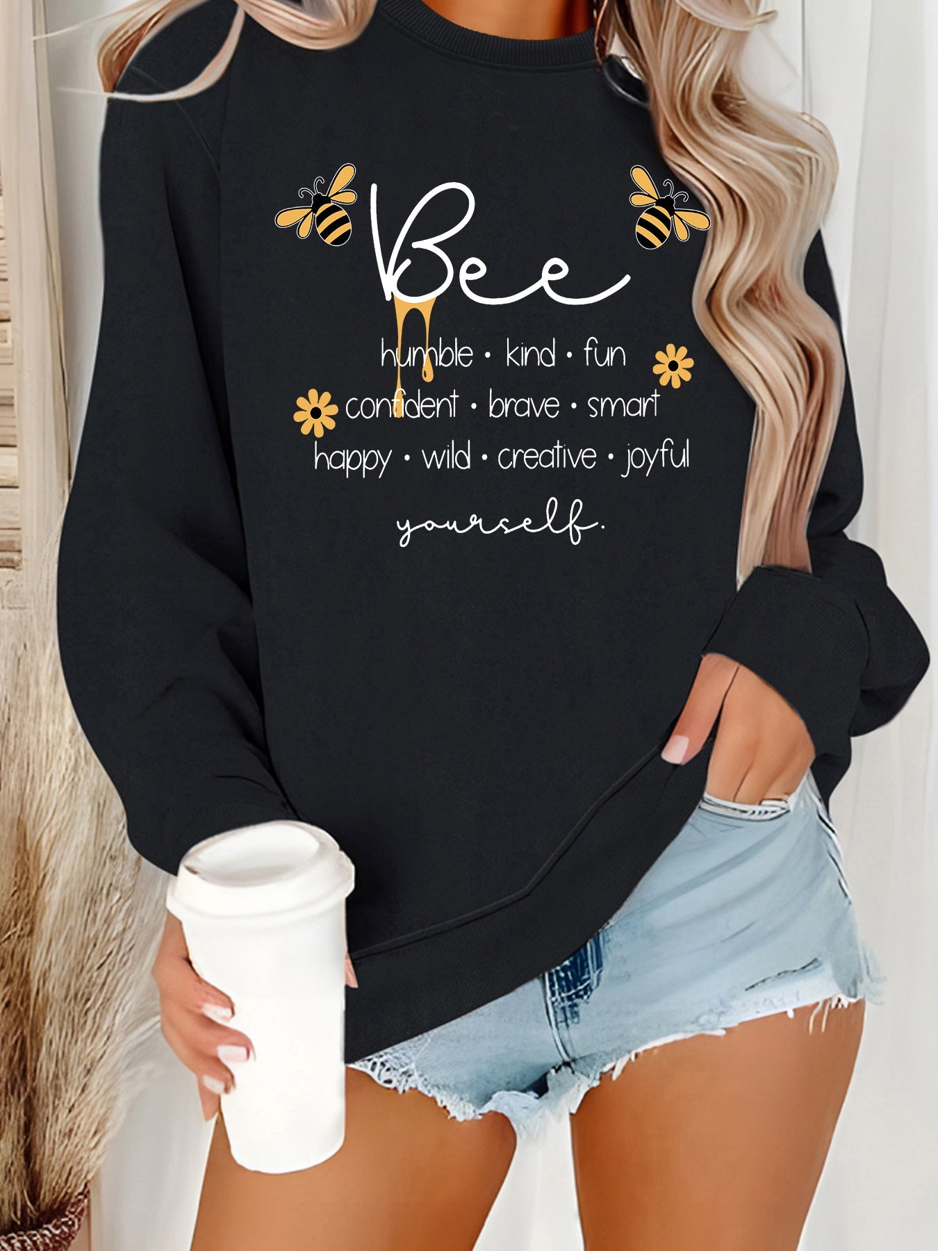 Damen Sweatshirt Bienenmotiv Positiv