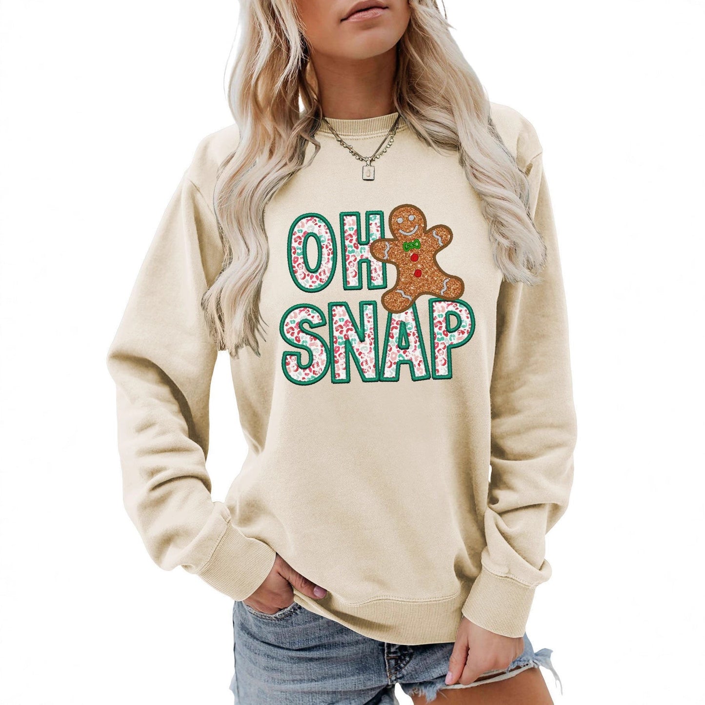 Damen Sweatshirt Lebkuchenmann Motiv Glitzer Schrift