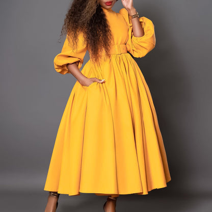 Damen Maxikleid Hochgeschlossener Kragen Abnehmbarer Gürtel Norvielle - Norvielle