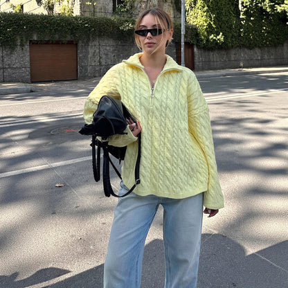 Damen Strickpullover Doppelreißverschluss Hochkragen Norvielle