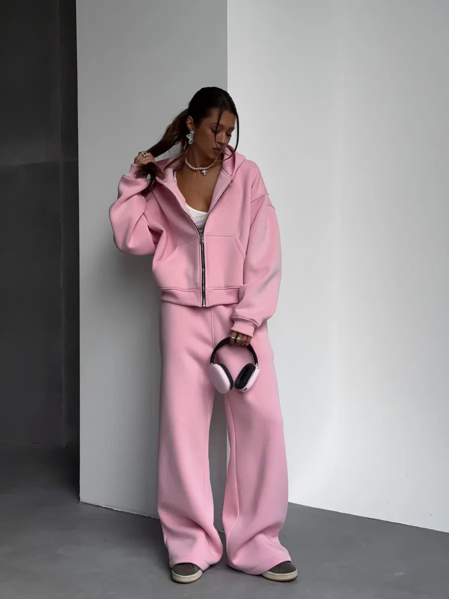 Damen Oversize-Jacke mit Reißverschluss und weiten Hosen Norvielle