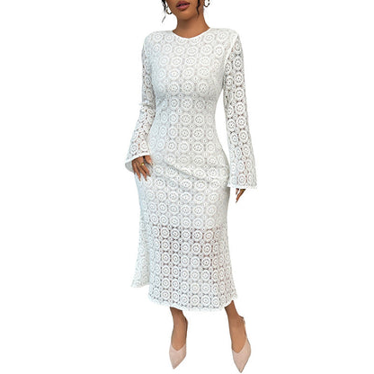 Damen Spitzenkleid V-Ausschnitt Voluminöse Ärmel