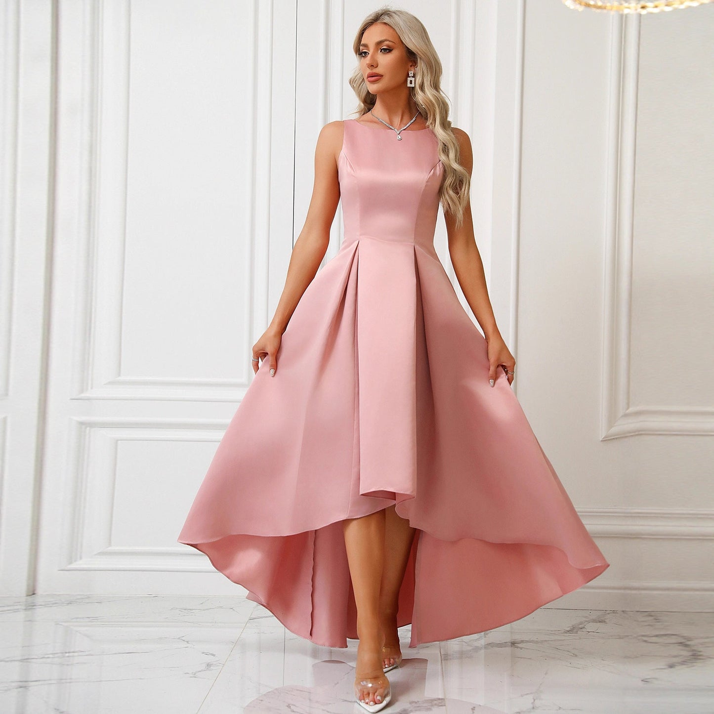 Damen Abendkleid Asymmetrischer Schnitt Falten Norvielle