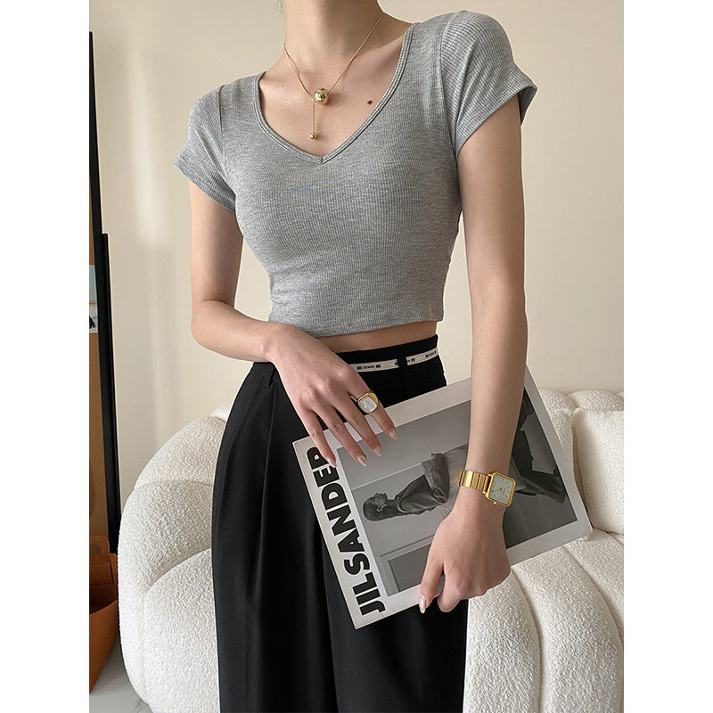 Damen Crop- Kurzärmelig V-Ausschnitt Norvielle
