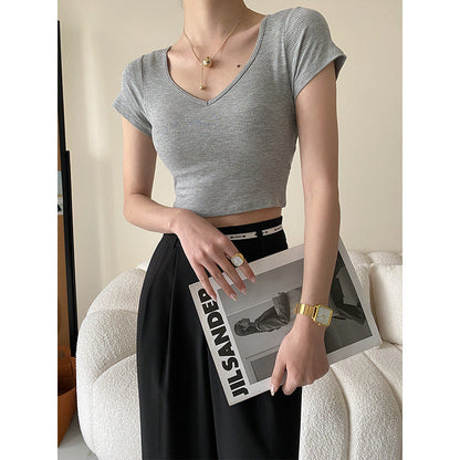 Damen Crop- Kurzärmelig V-Ausschnitt Norvielle