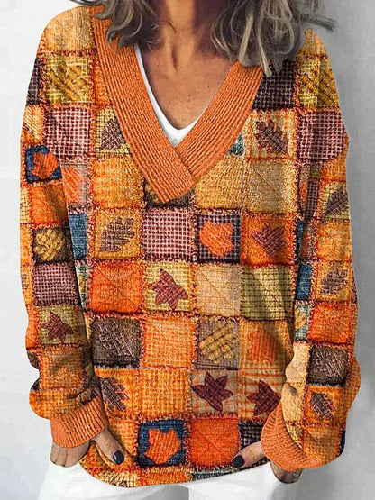 Damen Pullover V-Ausschnitt Floralmuster Lässig Norvielle
