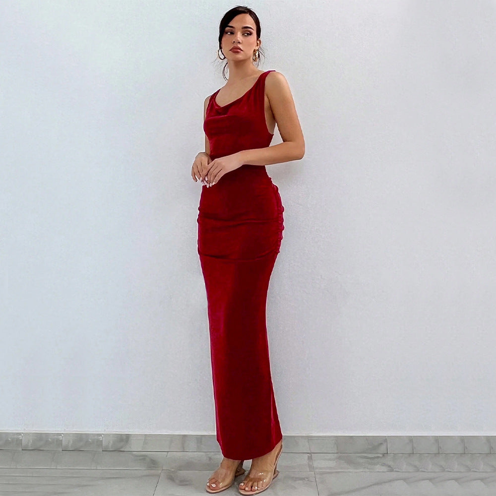 Damen Maxikleid Eleganter Wasserfallausschnitt Rüschen