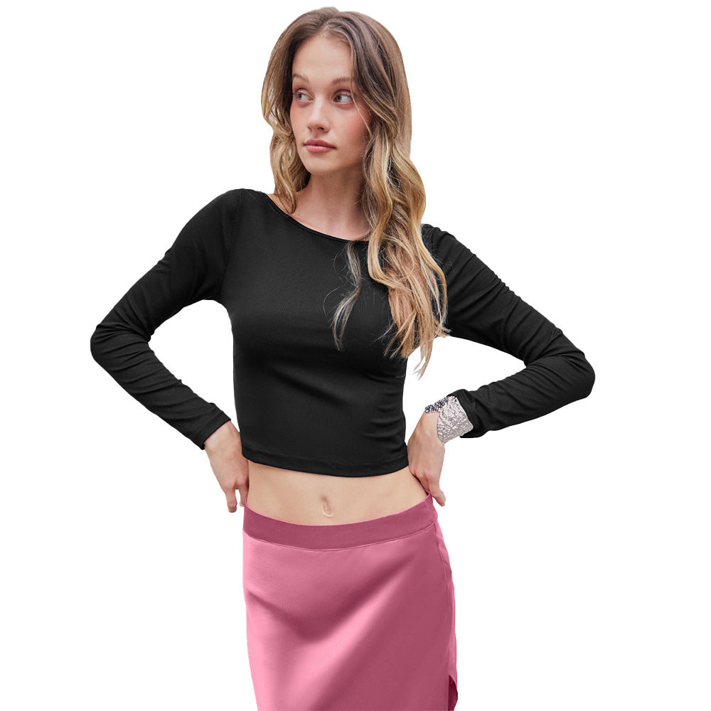 Damen Langarm-Crop- Rundhals Ausschnitt Norvielle