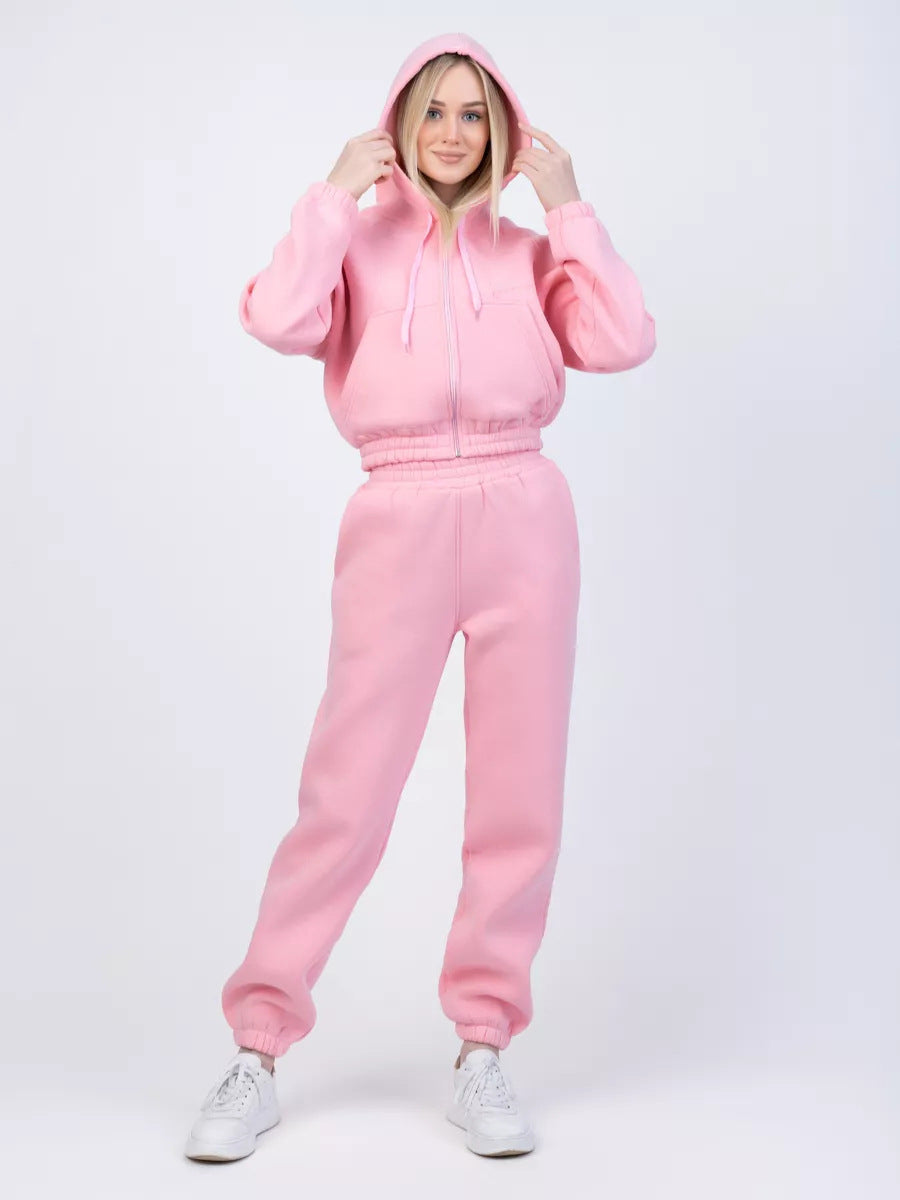 Damen Fleece-Pullover Set mit Jogginghose elastisch