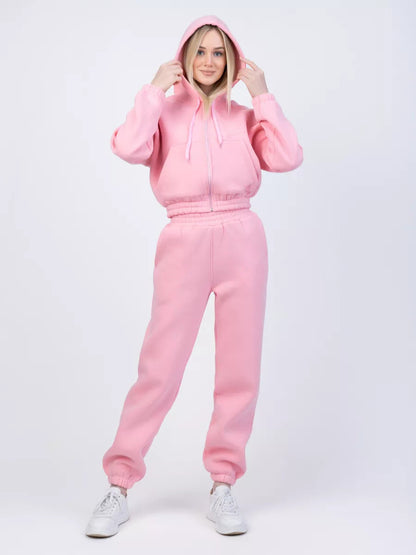 Damen Fleece-Pullover Set mit Jogginghose elastisch