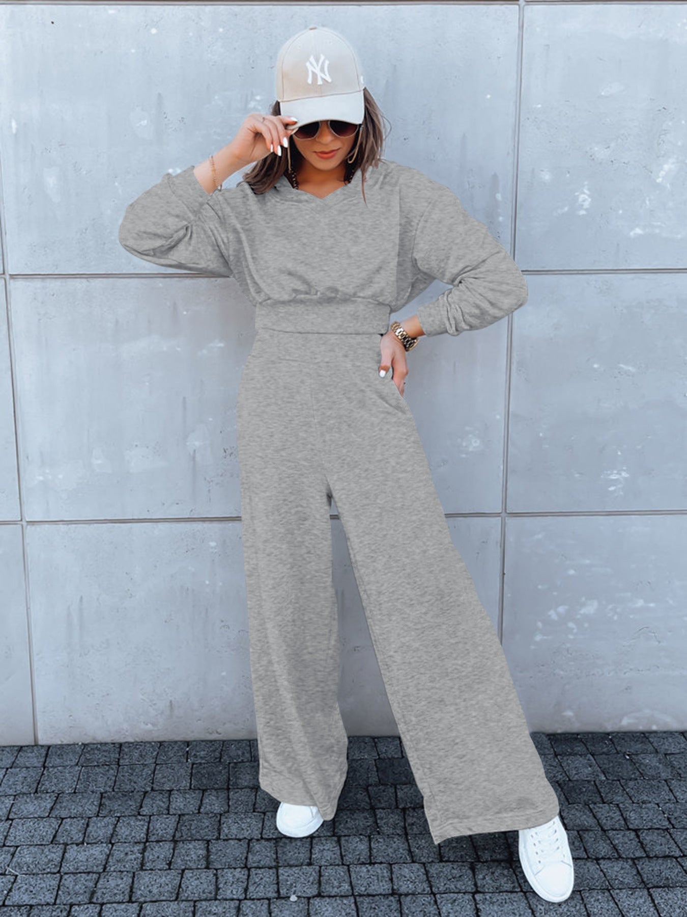 Damen Jumpsuit Weites Bein Kapuze Norvielle