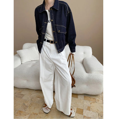 Damen Denimjacke Lässig Entspannter Schnitt