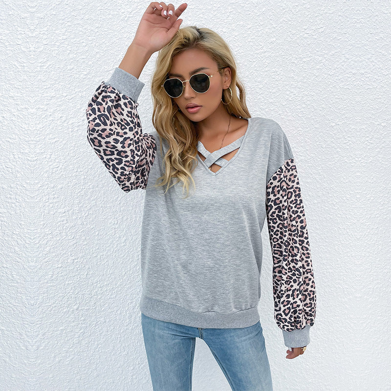 Damen Pullover Animal-Print Ärmel V-Ausschnitt Norvielle - Norvielle