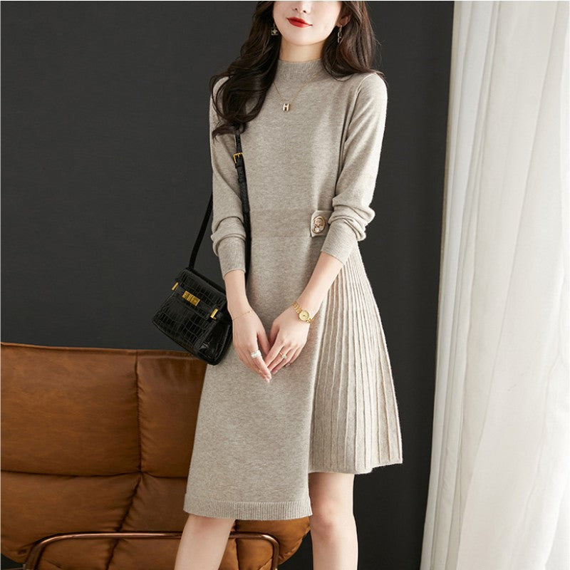 Damen Strickkleid Plissee Kontrastdetails Norvielle