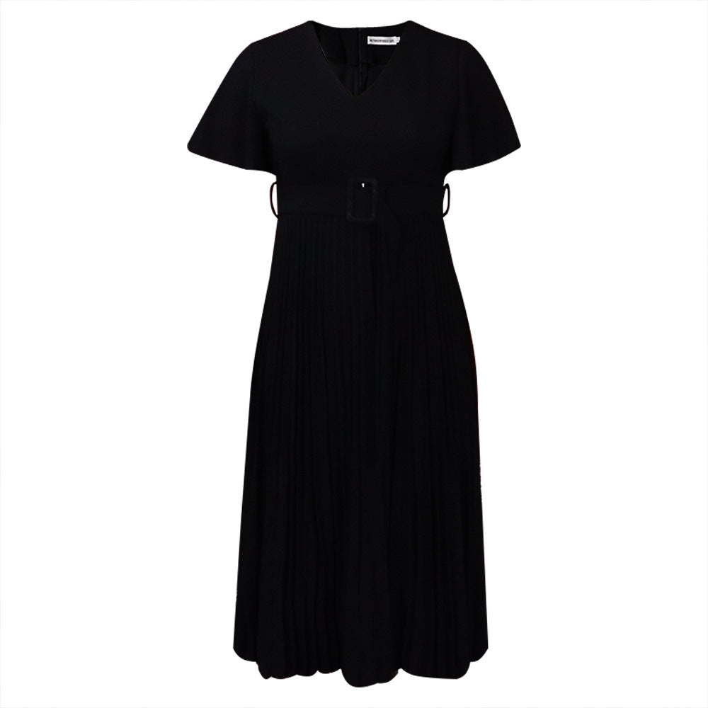Damen Plissee-Kleid mit Taillengürtel Elegantes Damenkleid