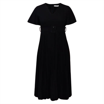 Damen Plissee-Kleid mit Taillengürtel Elegantes Damenkleid