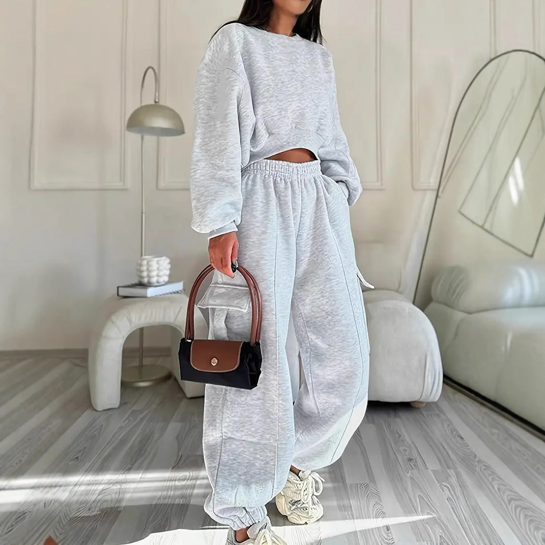Damen Oversized Sweatanzug Hochbündig Praktische Taschen Norvielle - Norvielle