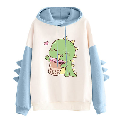 Damen Kapuzenpullover Niedliches Dinosauriermotiv Ergonomischer