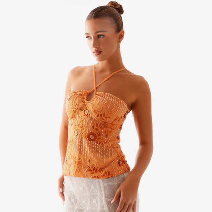 Damen Bustier-Oberteil Glitzernd Floralmuster