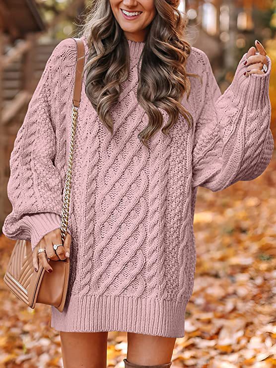 Damen Pullover Grobstrick Oversized Zopfmuster Beige