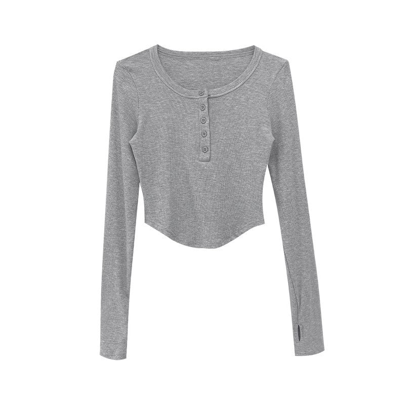 Damen Langarmshirt Dekorativer Knopf Lässiger Schnitt