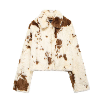 Damen Kunstpelzjacke Tierdruck Norvielle Kuschelig
