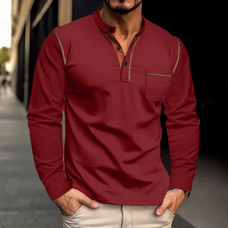 Herren Langarm-Shirt mit Kragen und Brusttasche Norvielle