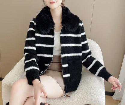 Damen Strickjacke Weich Gefüttert Beige