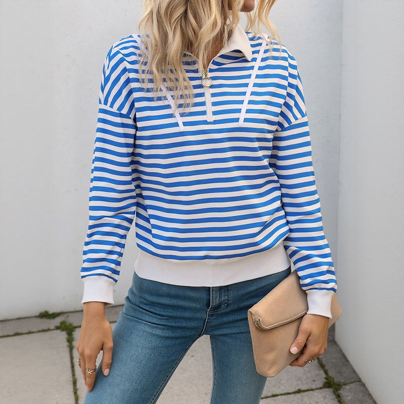 Damen Sweatshirt Streifen Kapuze Sportkragen Norvielle