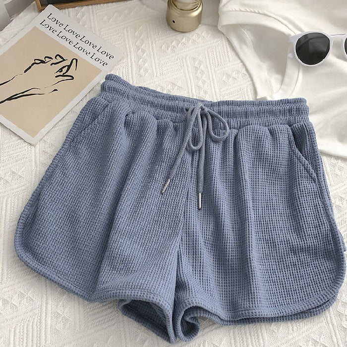 Damen Shorts Waffelstruktur Elastischer Bund Beige