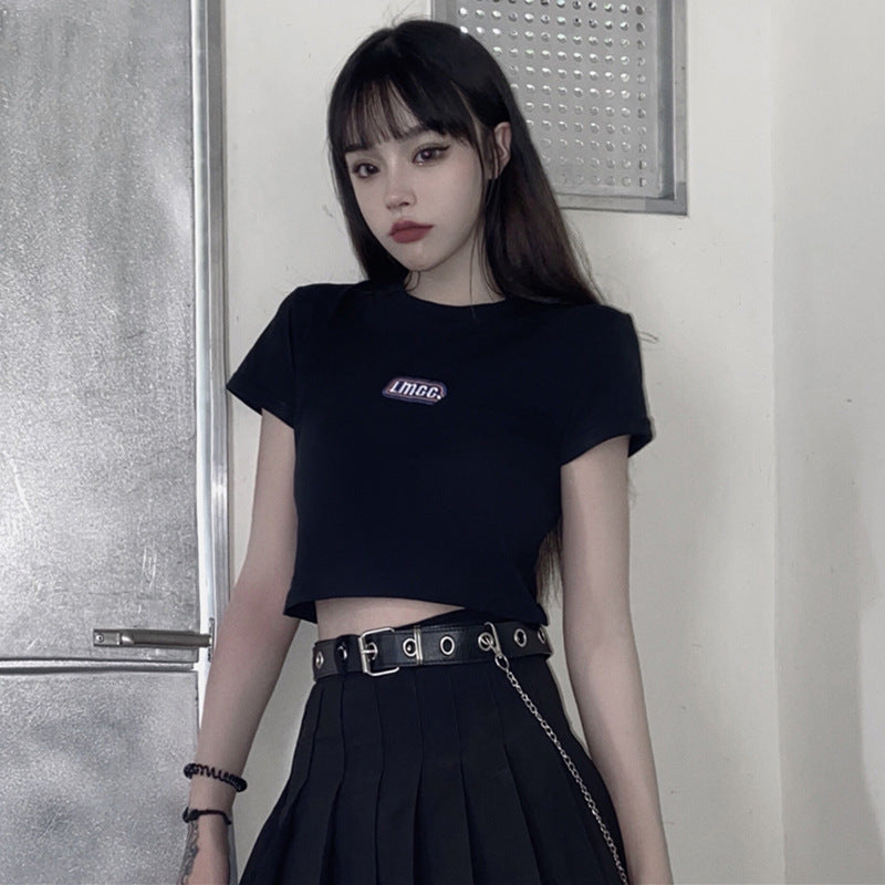 Damen T-Shirt Cropped Logo-Design Figurbetont Weiß