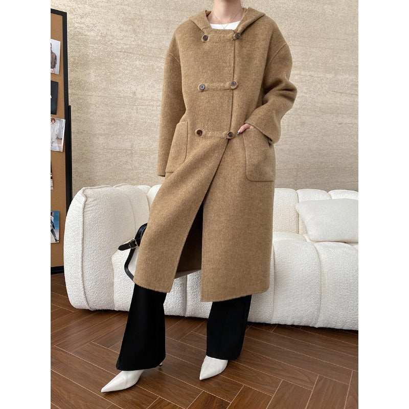 Damen Wollmantel mit Kapuze und Taschen Norvielle