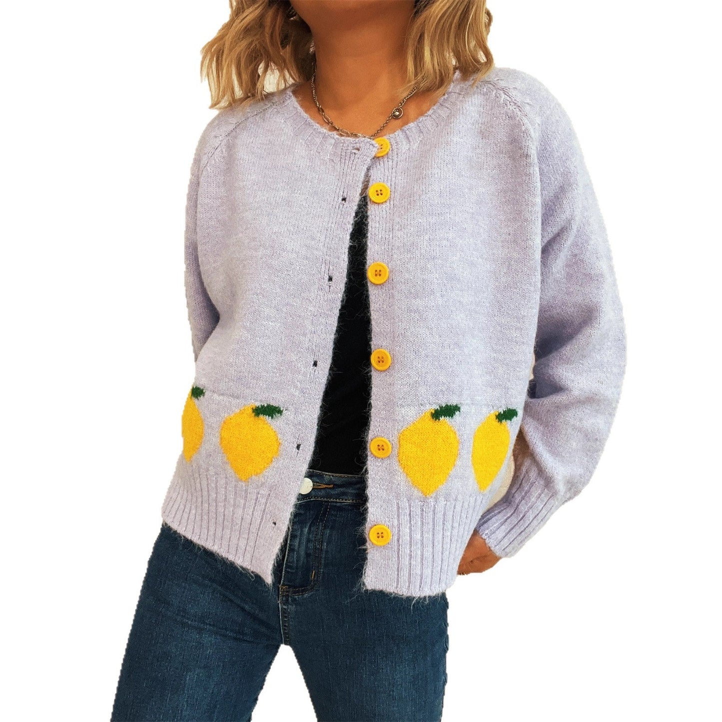 Damen Strickjacke Zitronen-Motiv Bunt Norvielle