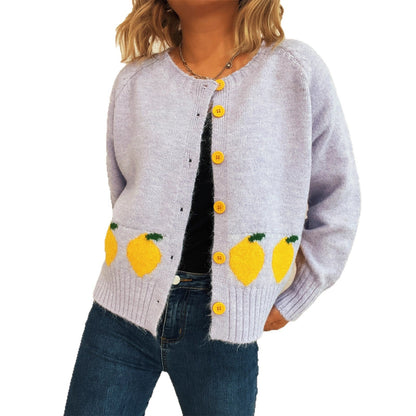 Damen Strickjacke Zitronen-Motiv Bunt Norvielle