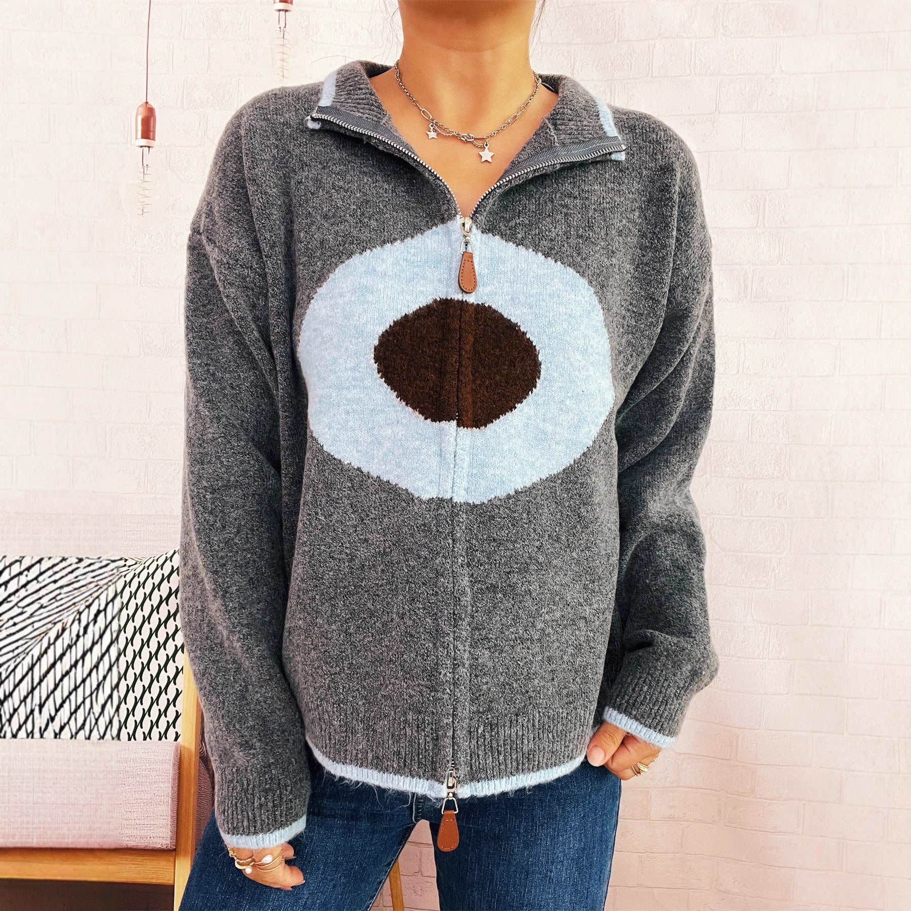 Damen Strickpullover Reißverschluss Kuschel Norvielle - Norvielle