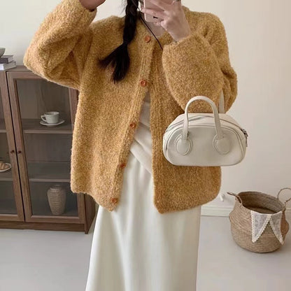Damen Strickcardigan Kuschelig Dekorative Knöpfe Beige