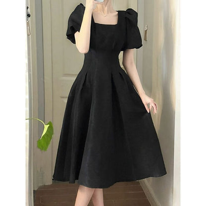 Damen Midi-Kleid Quadratischer Ausschnitt Voluminöse Ärmel
