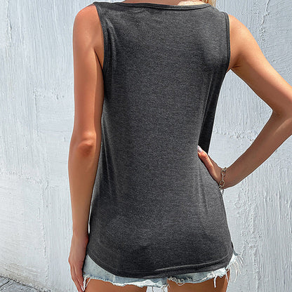 Damen Ärmelloses T-Shirt Asymmetrisch Knopfdetails Weiß