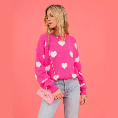 Damen Pullover Herzapplikationen Locker Passform Norvielle