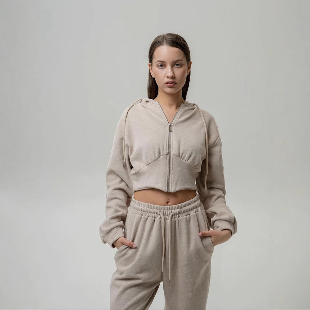 Damen Oversized Loungewear Set Weites Reißverschluss Oberteil