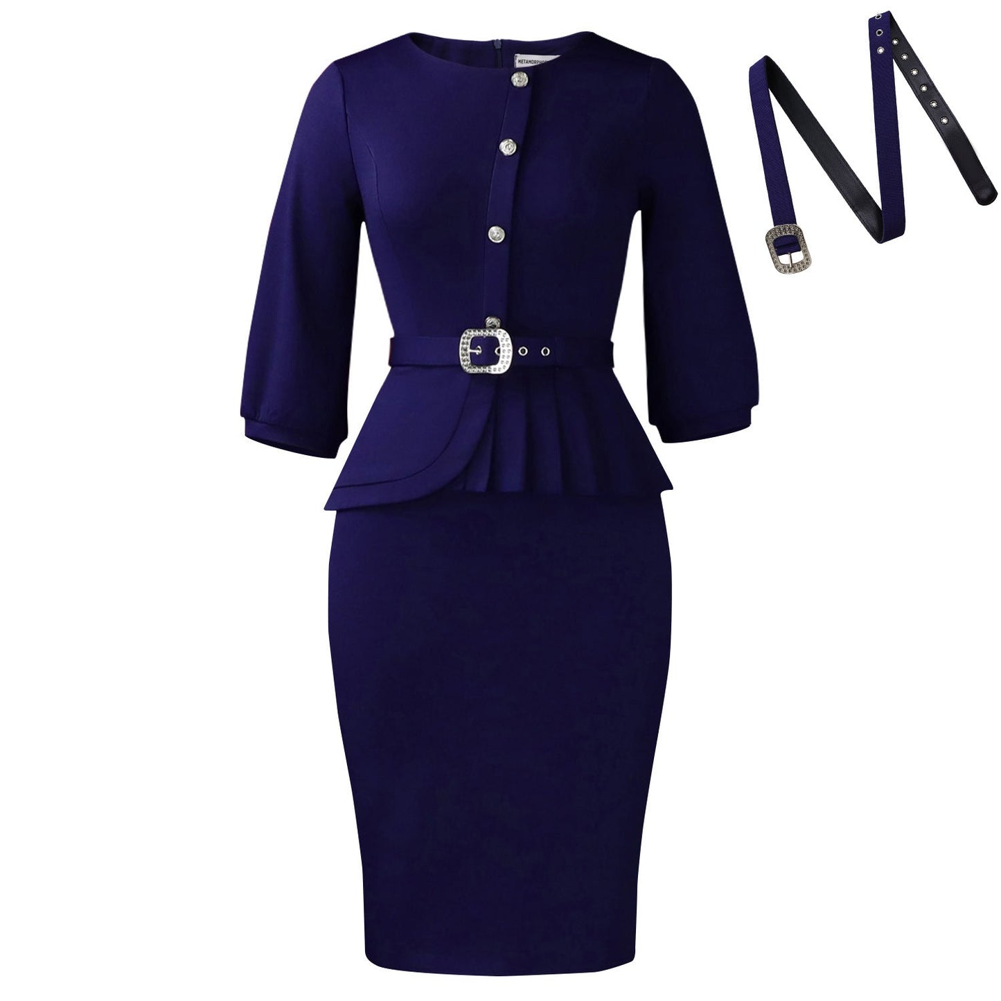 Damen Etuikleid mit Peplum-Saum und Taillengürtel Norvielle