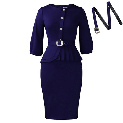 Damen Etuikleid mit Peplum-Saum und Taillengürtel Norvielle