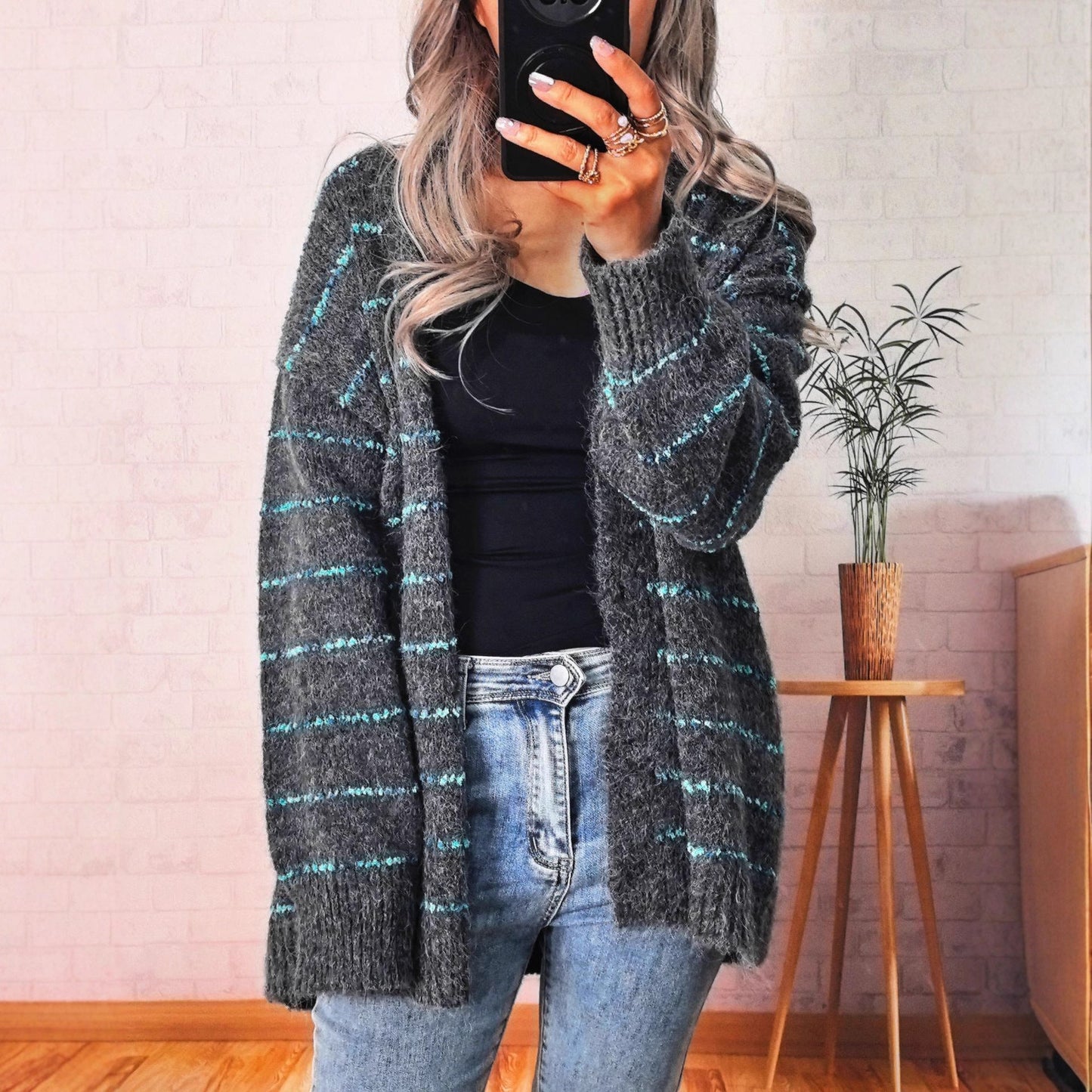 Damen Strickjacke Kontraststreifen Norvielle