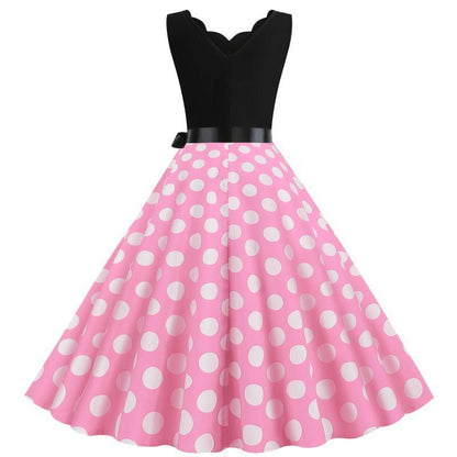 Damen Swingkleid V-Ausschnitt Punktemuster