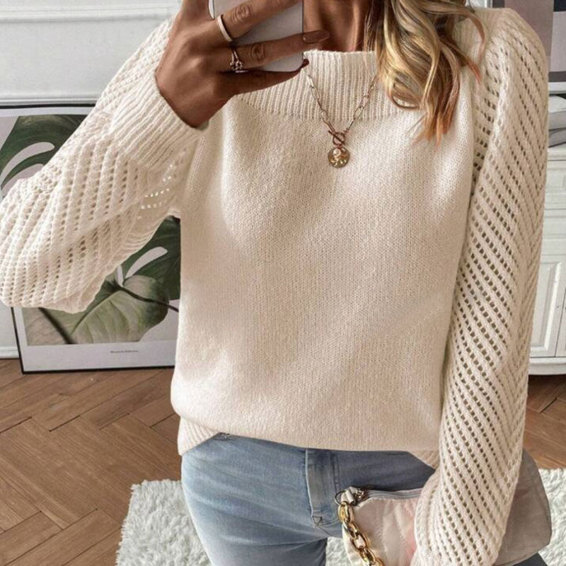 Damen Strickpullover Rundhalsausschnitt Lochärmel Norvielle