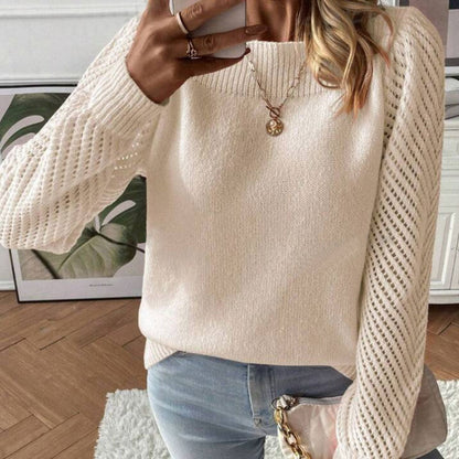 Damen Strickpullover Rundhalsausschnitt Lochärmel Norvielle