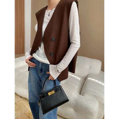 Damenweste Asymmetrisch Praktische Taschen Schwarz Norvielle - Norvielle